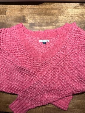 American Eagle Outfitters Bright Pink Chunky V-Neck Sweater